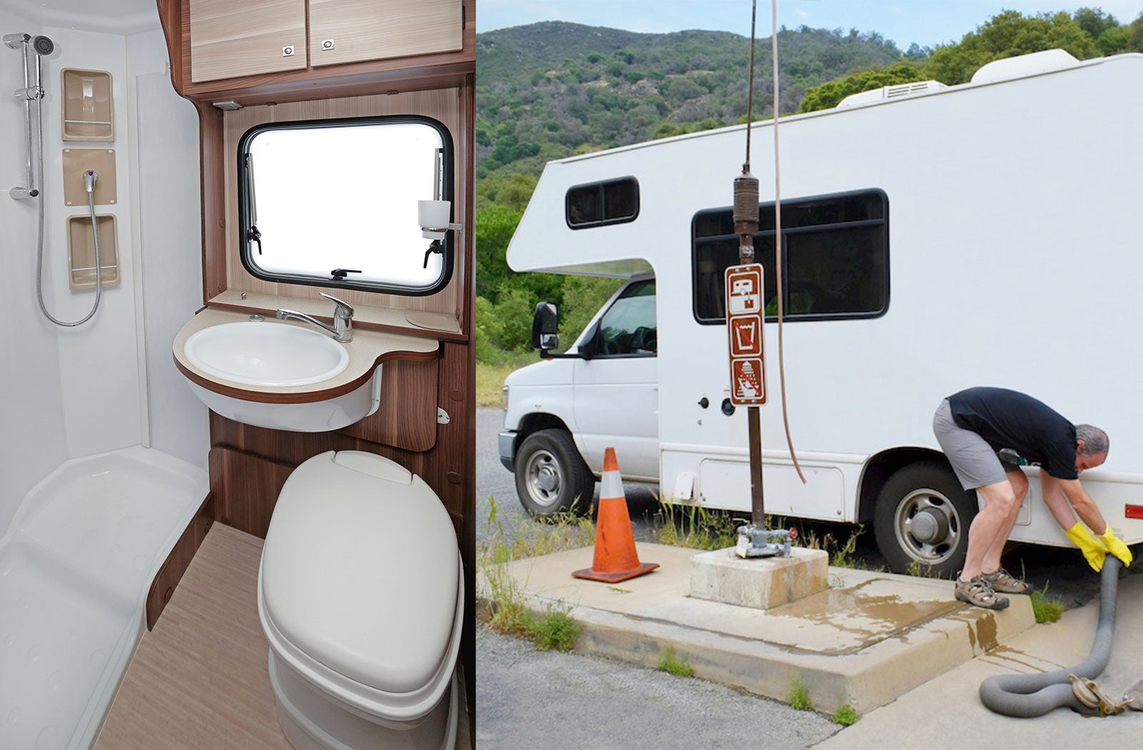 Portable RV/camper toilet and holding tank setup in Fort Wayne, Indiana