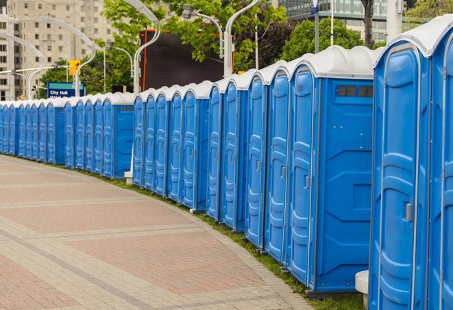 Seasonal porta potty units set up at a Fort Wayne, Indiana venue